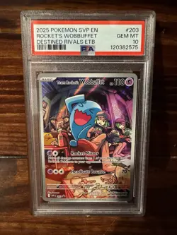 2025 POKEMON SVP EN-SV BLACK STAR PROMO #203 TEAM ROCKET'S WOBBUFFET PSA 10 - Image 1