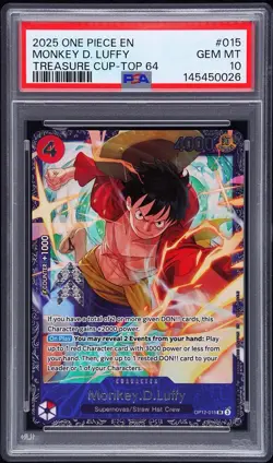 2025 One Piece EN Treasure Cup Top 64 #015 Monkey D. Luffy PSA 10 GEM MINT - Image 1