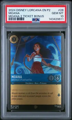 2024 DISNEY LORCANA EN P2-PROMO #26 MOANA - ADVENTURER OF LAND AND SEA PSA 10 - Image 1