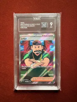 Pokemon TCG Judge 228/091 SV: Paldean Fates Holo TAG 9 MINT Graded Slab - Image 1