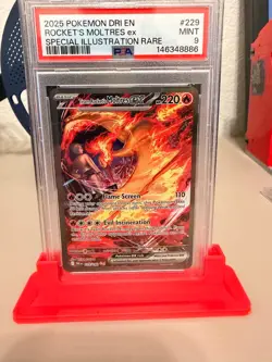 2025 POKEMON DESTINED RIVALS 229/182 TEAM ROCKET'S MOLTRES EX PSA 9 MINT - Image 1
