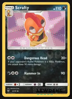 Scrafty - 51/73 - Reverse Holo Uncommon - Shining Legends - Pokemon Card - Image 1