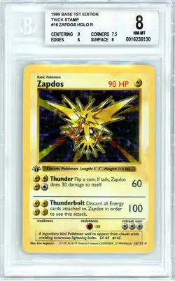 Pokemon Zapdos #16 Base Set 1st Edition Shadowless Holo BGS 8 NM-MT - Image 1
