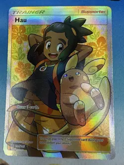 Hau 144/145 Sun & Moon Guardians Rising Ultra Rare Full Art Pokemon Card - Image 1