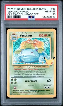 PSA 10 Venusaur 15/102 Celebrations Classic Collection Holo Graded Pokemon Card - Image 1