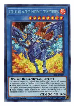 Yu-Gi-Oh Card Cerulean Sacred Phoenix of Nephthys HISU-EN006 1st Secret Rare! NM - Image 1
