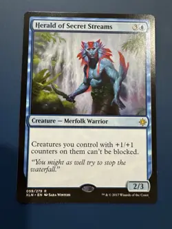 Herald of Secret Streams – MTG Rare – Ixalan Creature Blue Merfolk Warrior - Image 1