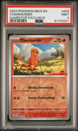 2023 Pokemon MEW EN Charmander GameStop Exclusive #004 PSA 9 MINT - Image 1