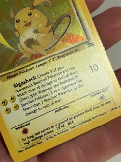 1999 vintage Raichu 14/62 pokemon Fossil Holo rare original - Image 4