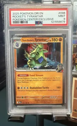 2025 Pokemon Destined Rivals Rockets Tyranitar Pokemon Center PSA 9 - Image 1