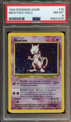 1999 POKEMON BASE SET UNLIMITED MEWTWO HOLO RARE PSA 8 NM-MT 10/102 - Image 1