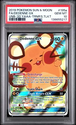 Pokemon Dedenne GX 195a/214 Full Art Toolkit Promo SM PSA 10 GEM MINT - Image 1