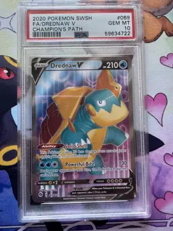 PSA 10 DREDNAW V #069 (FULL ART) - 2020 POKEMON SWSH CHAMPION’S PATH - Image 1