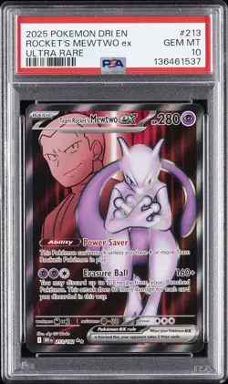 2025 POKEMON DRI EN-DESTINED RIVALS ULTRA RARE TEAM ROCKET'S MEWTWO EX PSA 10 - Image 1