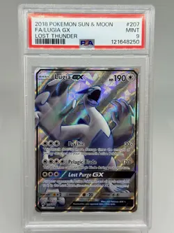 2018 Pokemon Sun & Moon Lost Thunder Full Art Lugia GX #207 PSA 9 MINT - Image 1