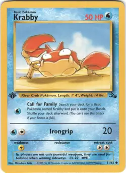 Krabby 1st Ed 51/62 Common Fossil Pokemon LP - Image 1