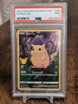 PSA 9 MINT PIKACHU Celebrations #005 FULL ART Pokemon Card 5/25 TCG - Image 1