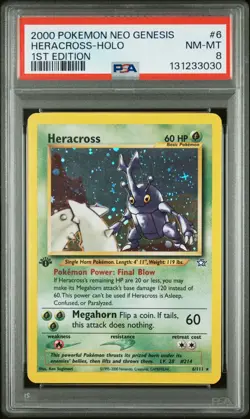 2000 POKEMON NEO GENESIS 1ST ED #6 HERACROSS-HOLO PSA 8 - Image 1