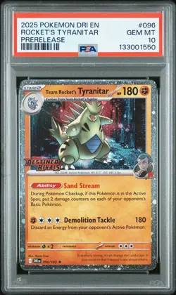 2025 POKEMON DRI EN-DESTINED RIVALS PRERELEASE TEAM ROCKET'S TYRANITAR PSA 10 - Image 1
