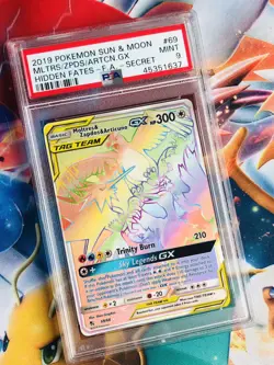 PSA 9 Moltres & Zapdos & Articuno GX 69 Secret Sun & Moon Hidden Fates Hyper - Image 1