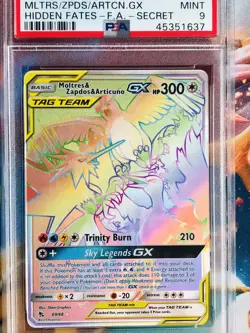 PSA 9 Moltres & Zapdos & Articuno GX 69 Secret Sun & Moon Hidden Fates Hyper - Image 2