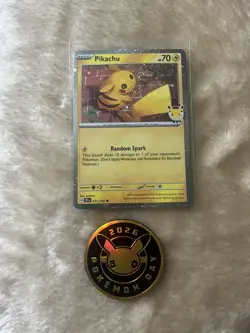 2026 Pikachu 051/162 Stamped Pokemon Day 30th Anniversary Promo with Coin - Image 1