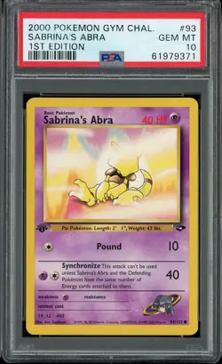 PSA 10 Sabrina's Abra 1st Edition Gym Challenge 93/132 Pokemon Card - Image 1