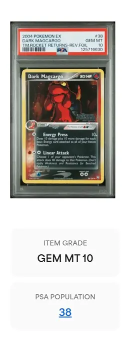 Pokemon EX Team Rocket Returns Dark Magcargo 38/109 Reverse Foil Rare PSA 10 - Image 3