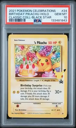 2021 Pokemon Celebrations Birthday Pikachu-Holo Coll-Black Star #24 PSA 10 - Image 1