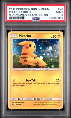 2017 POKEMON SUN & MOON SHINING LEGENDS #28 PIKACHU-HOLO PSA 9 - Image 1