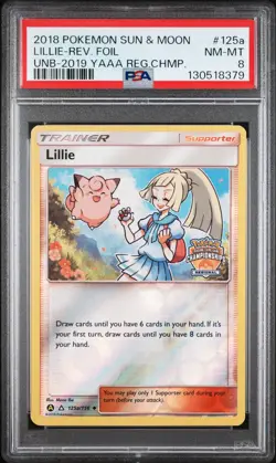 2018 POKEMON SUN & MOON ULTRA PRISM #125A LILLIE-REVERSE FOIL PSA 8 - Image 1