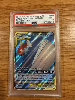 2019 POKEMON SUN & MOON MAGIKARP & WAILORD GX Team Up Full Art PSA 9 - Image 1