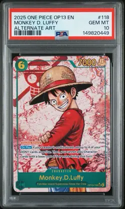 2025 ONE PIECE MONKEY D LUFFY OP13-118 CARRYING ON HIS WILL SEC ALT ART PSA 10 - Image 1