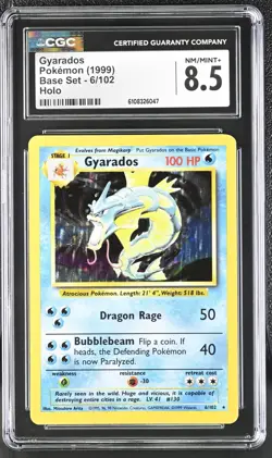 CGC 8.5 NM/MINT+ Gyarados 1999 Base Set 6/102 Holo Pokemon Card - Image 1