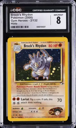 2000 POKEMON GYM HEROES HOLO #2 BROCK'S RHYDON CGC 8 - Image 1