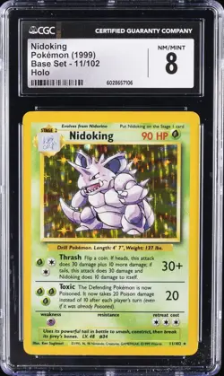 1999 POKEMON BASE SET HOLO #11/102 NIDOKING CGC 8 - Image 1