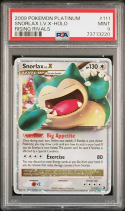 2009 POKEMON PLATINUM RISING RIVALS #111 SNORLAX LV.X-HOLO PSA 9 - Image 1