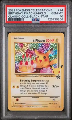 PSA 10 Birthday Pikachu Celebrations Classic Collection 24 Pokemon TCG 2021 - Image 1