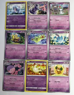 Cute Pink Pokemon TCG Psychic and Fairy Type Regular Lot 9 Cards - Image 1