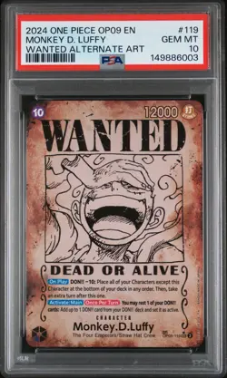 2024 One Piece OP09 EN Wanted Alternate Art #119 Monkey D Luffy PSA 10 - Image 2