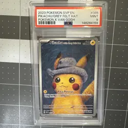 Pokemon Pikachu TCG Grey Felt Hat #085 Van Gogh Promo Card PSA 9 - Image 1