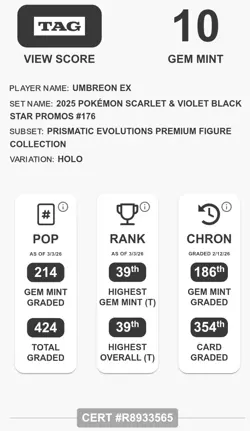 Tag 10- Umbreon ex 176 Black Star Promo SVP Pokemon English Gem Mint 10 - Image 3