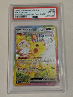 2024 POKEMON PIKACHU EX 238 SPECIAL ILLUSTRATION RARE SURGING SPARKS PSA 8 - Image 3