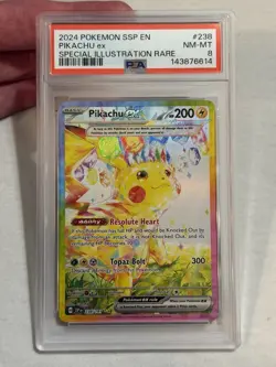 2024 POKEMON PIKACHU EX 238 SPECIAL ILLUSTRATION RARE SURGING SPARKS PSA 8 - Image 4