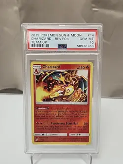 2019 Pokemon Sun & Moon Team Up #14 Charizard Rev. Foil PSA 10 - Image 1