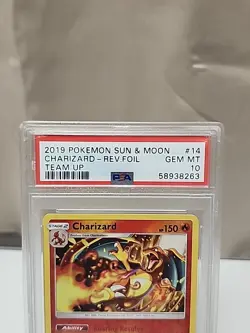 2019 Pokemon Sun & Moon Team Up #14 Charizard Rev. Foil PSA 10 - Image 2