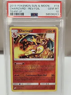 2019 Pokemon Sun & Moon Team Up #14 Charizard Rev. Foil PSA 10 - Image 3