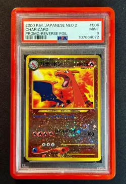 2000 POKEMON JAPANESE NEO 2 PROMO REVERSE FOIL #006 CHARIZARD PSA 9 SWIRL - Image 1