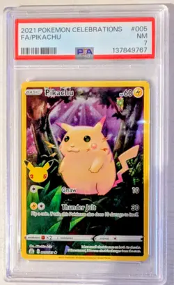 PSA 7 2021 Pokemon Celebrations Pikachu 005 Full Art Holo NM - Image 1