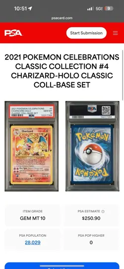 Pokemon Charizard 4/102 Celebrations Classic Collection Holo PSA GEM MT 10 2021 - Image 2